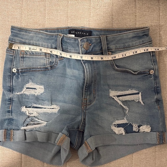 Aeropostale Women's Blue High Waisted Distressed Denim Shorts - Picture 3 of 9